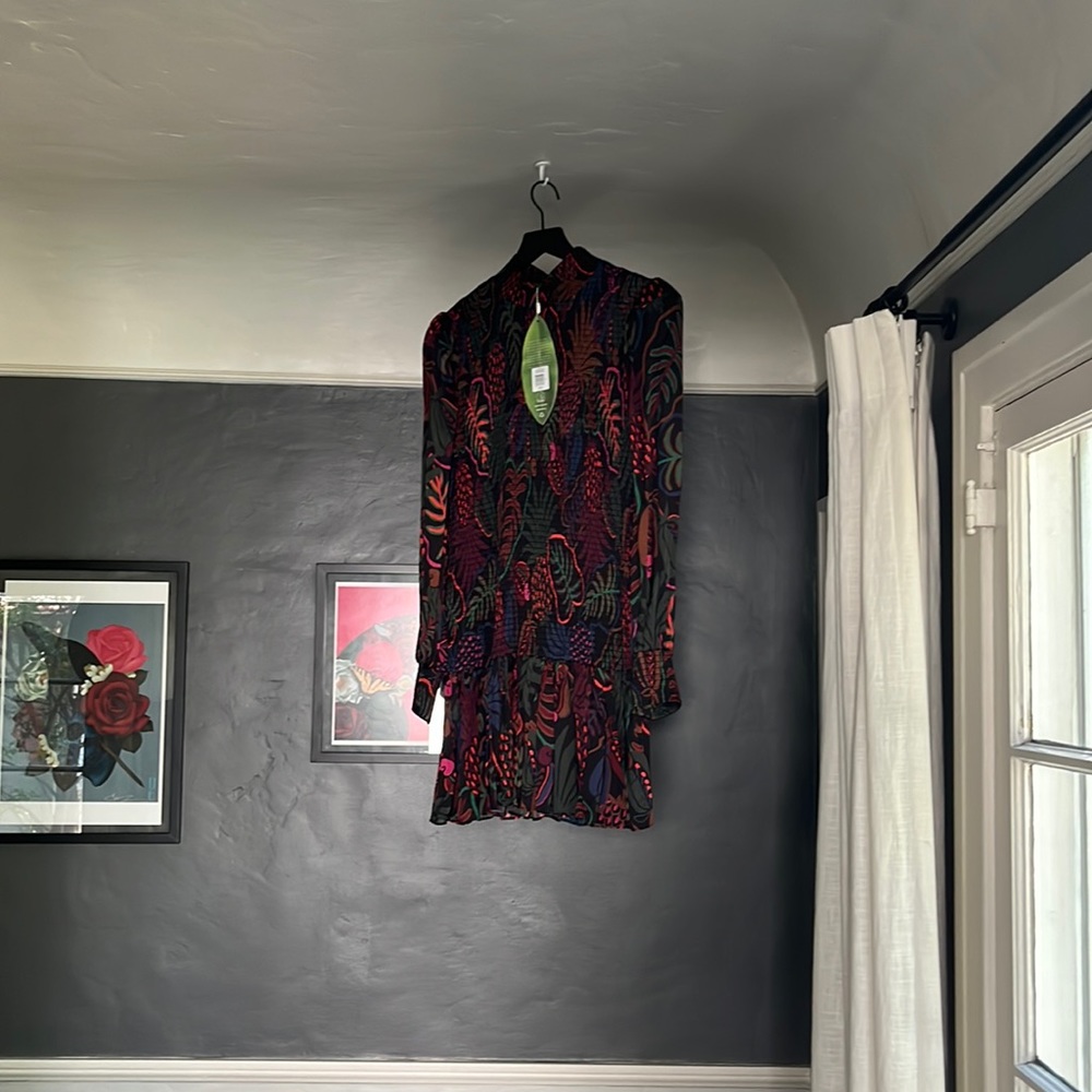 Farm Rio l/s high neck mini ruched torso paisley print